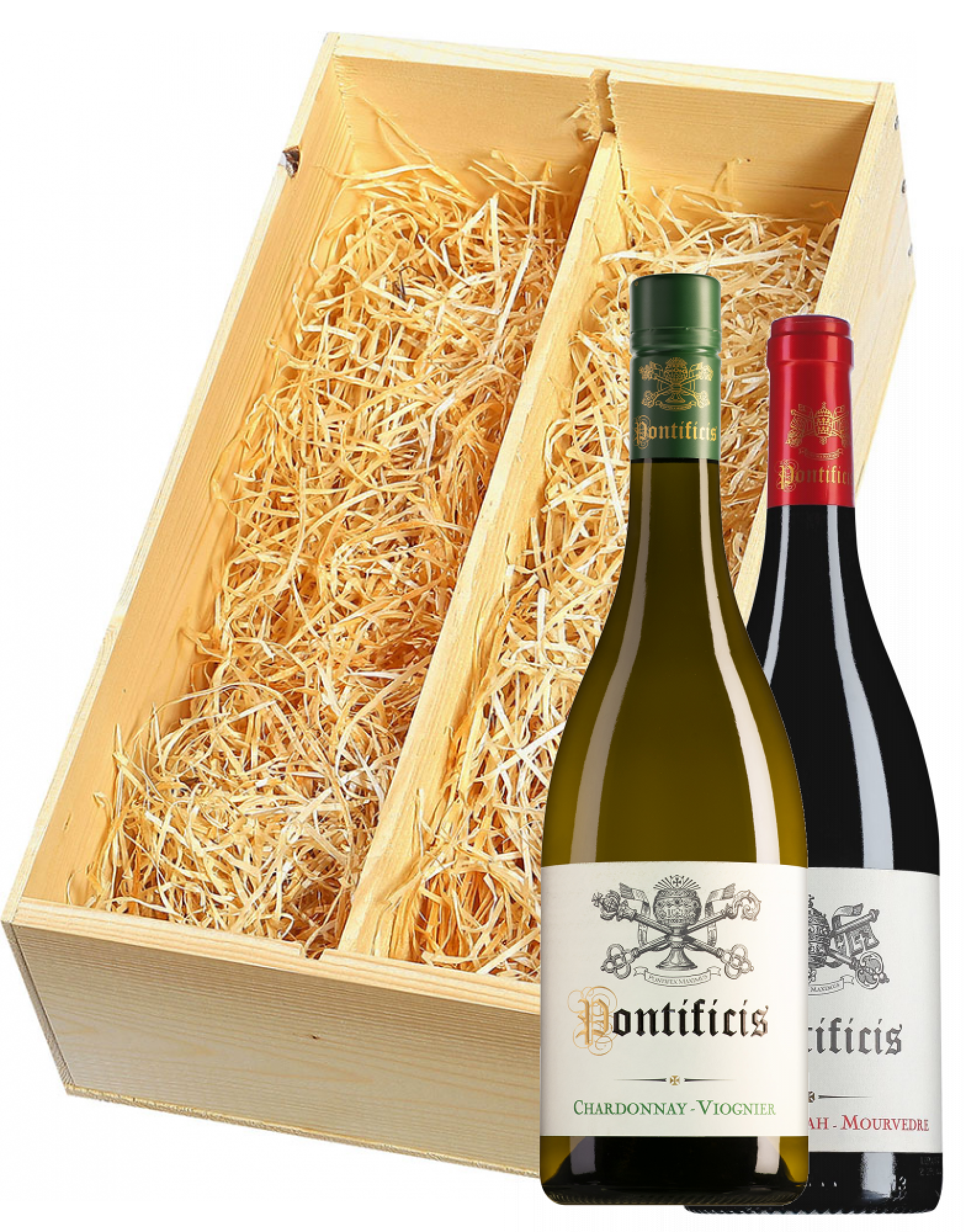 Wijnkist met Pontificis Pays d'Oc Chardonnay-Viognier en Grenache-Syrah-Mourvèdre